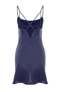 TRENDYOLMİLLA NAVY BLUE Off-Shoulder Neck Back Detailed Rope Sleeveless Satin Weaving Nightgown - Image 10