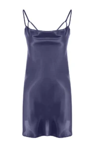 TRENDYOLMİLLA NAVY BLUE Off-Shoulder Neck Back Detailed Rope Sleeveless Satin Weaving Nightgown - Image 8