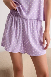 TRENDYOLMİLLA Lilac Polka Dot Rope Sleeveless Viscose OF shorts Weaving Pajama Set - Image 3