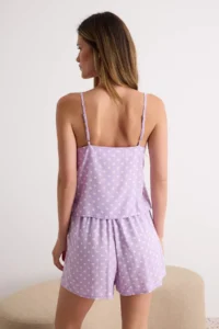 TRENDYOLMİLLA Lilac Polka Dot Rope Sleeveless Viscose OF shorts Weaving Pajama Set - Image 4