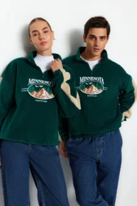 MAN Emerald Green Unisex Oversized/Wide Cut High Neck Anti-pilling Fleece Sweatshirt - Image 3