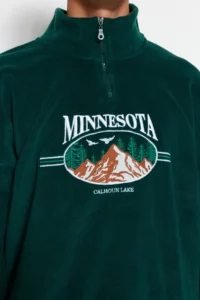 MAN Emerald Green Unisex Oversized/Wide Cut High Neck Anti-pilling Fleece Sweatshirt - Image 5