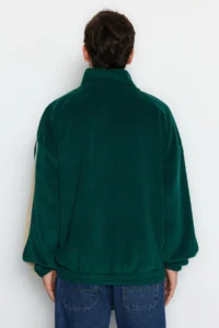 MAN Emerald Green Unisex Oversized/Wide Cut High Neck Anti-pilling Fleece Sweatshirt - Image 6