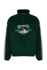 MAN Emerald Green Unisex Oversized/Wide Cut High Neck Anti-pilling Fleece Sweatshirt - Image 7