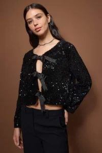 TRENDYOLMİLLA Black Front tied up Sequin Jacket