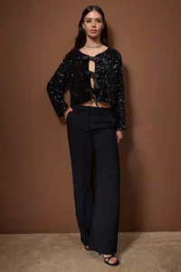 TRENDYOLMİLLA Black Front tied up Sequin Jacket - Image 2