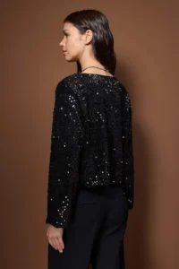 TRENDYOLMİLLA Black Front tied up Sequin Jacket - Image 4