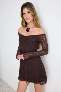 TRENDYOLMİLLA Brown Knitting Lace Short / Mini Lined her dress - Image 2
