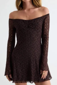 TRENDYOLMİLLA Brown Knitting Lace Short / Mini Lined her dress - Image 3