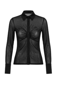 TRENDYOLMİLLA Black Unlined Bedeni Saran Tulle Shirt