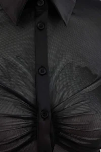 TRENDYOLMİLLA Black Unlined Bedeni Saran Tulle Shirt - Image 2