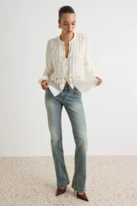 TRENDYOLMİLLA Ecru Frilly Sewing Detailed Yoryo Siphon Bohemian Shirt - Image 2