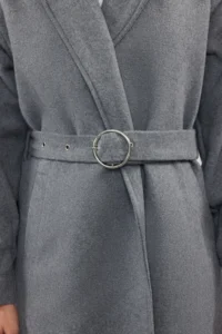 TRENDYOLMİLLA Gray  Hair Clip Detailed Belted Regular Overcoat - Image 6