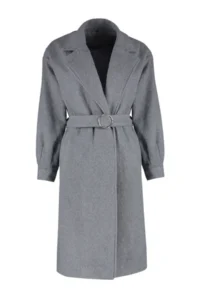 TRENDYOLMİLLA Gray  Hair Clip Detailed Belted Regular Overcoat - Image 7
