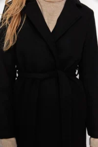 TRENDYOLMİLLA Black Fitted Pattern Belted LONG Woolly Bowl Overcoat - Image 10
