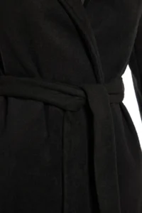 TRENDYOLMİLLA Black Fitted Pattern Belted LONG Woolly Bowl Overcoat - Image 12