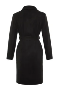 TRENDYOLMİLLA Black Fitted Pattern Belted LONG Woolly Bowl Overcoat - Image 13