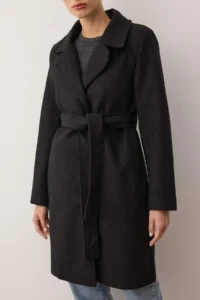 TRENDYOLMİLLA Black Fitted Pattern Belted LONG Woolly Bowl Overcoat - Image 3
