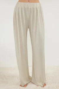 TRENDYOLMİLLA Stone Bottom Wide Leg Viscose Knitting Pajama Set - Image 4