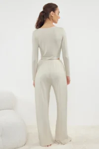 TRENDYOLMİLLA Stone Bottom Wide Leg Viscose Knitting Pajama Set - Image 5