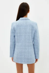 TRENDYOLMİLLA Light BLUE Oversized Weaving Plaid Blazer Jacket - Image 6