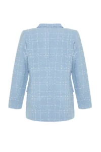TRENDYOLMİLLA Light BLUE Oversized Weaving Plaid Blazer Jacket - Image 8