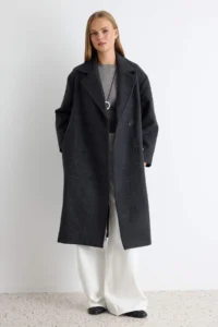 TRENDYOLMİLLA Anthracite Oversized Wide Cut LONG Woolly Bowl Overcoat