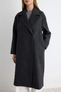 TRENDYOLMİLLA Anthracite Oversized Wide Cut LONG Woolly Bowl Overcoat - Image 3