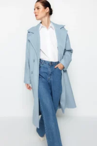 TRENDYOLMİLLA BLUE Oversized Wide Cut LONG Woolly Bowl Overcoat - Image 2