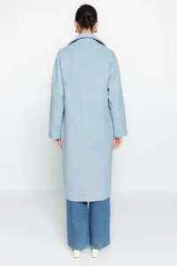 TRENDYOLMİLLA BLUE Oversized Wide Cut LONG Woolly Bowl Overcoat - Image 5