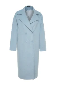TRENDYOLMİLLA BLUE Oversized Wide Cut LONG Woolly Bowl Overcoat - Image 7
