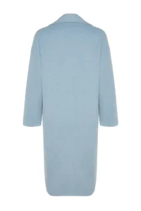 TRENDYOLMİLLA BLUE Oversized Wide Cut LONG Woolly Bowl Overcoat - Image 8