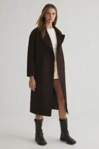 TRENDYOLMİLLA Brown Oversized Wide Cut LONG Woolly Bowl Overcoat - Image 4