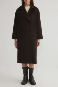 TRENDYOLMİLLA Brown Oversized Wide Cut LONG Woolly Bowl Overcoat - Image 5