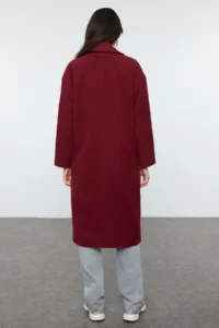 TRENDYOLMİLLA Burgundy Oversized Wide Cut LONG Woolly Bowl Overcoat - Image 2