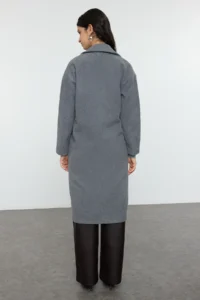 TRENDYOLMİLLA Gray Oversized Wide Cut LONG Woolly Bowl Overcoat - Image 2
