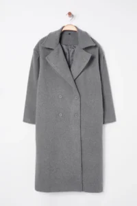 TRENDYOLMİLLA Gray Oversized Wide Cut LONG Woolly Bowl Overcoat - Image 7