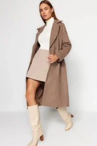TRENDYOLMİLLA Mink Oversized Wide Cut LONG Woolly Bowl Overcoat