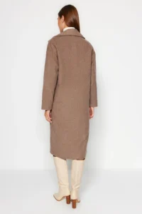 TRENDYOLMİLLA Mink Oversized Wide Cut LONG Woolly Bowl Overcoat - Image 2