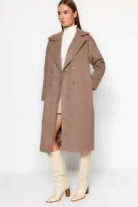 TRENDYOLMİLLA Mink Oversized Wide Cut LONG Woolly Bowl Overcoat - Image 4