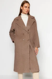 TRENDYOLMİLLA Mink Oversized Wide Cut LONG Woolly Bowl Overcoat - Image 5