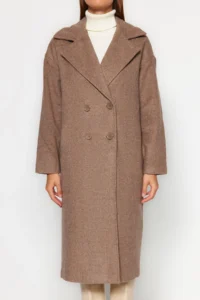 TRENDYOLMİLLA Mink Oversized Wide Cut LONG Woolly Bowl Overcoat - Image 6