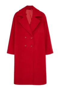 TRENDYOLMİLLA Red Oversized Wide Cut LONG Woolly Bowl Overcoat - Image 6