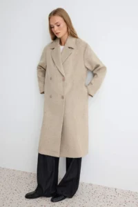 TRENDYOLMİLLA Stone Oversized Wide Cut LONG Woolly Bowl Overcoat