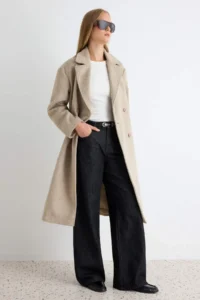 TRENDYOLMİLLA Stone Oversized Wide Cut LONG Woolly Bowl Overcoat - Image 2
