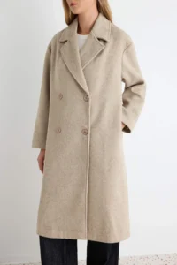 TRENDYOLMİLLA Stone Oversized Wide Cut LONG Woolly Bowl Overcoat - Image 3