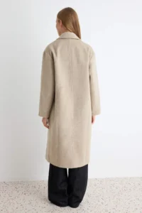 TRENDYOLMİLLA Stone Oversized Wide Cut LONG Woolly Bowl Overcoat - Image 4