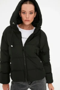 TRENDYOLMİLLA Black Hooded Rugular Pattern Water Repellent Puffer Jacket Coat - Image 12
