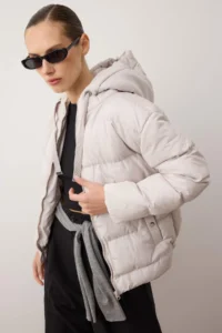 TRENDYOLMİLLA Gray Hooded Rugular Pattern Water Repellent Puffer Jacket Coat - Image 2