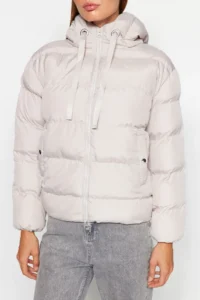 TRENDYOLMİLLA Gray Hooded Rugular Pattern Water Repellent Puffer Jacket Coat - Image 8